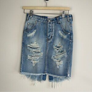 One Teaspoon Distressed Denim mini skirt 26